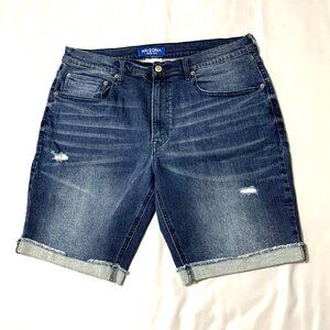 Arizona Men Jeans Shorts Dark Blue Distressed Ripped Size 36 Rolled Hem Classic